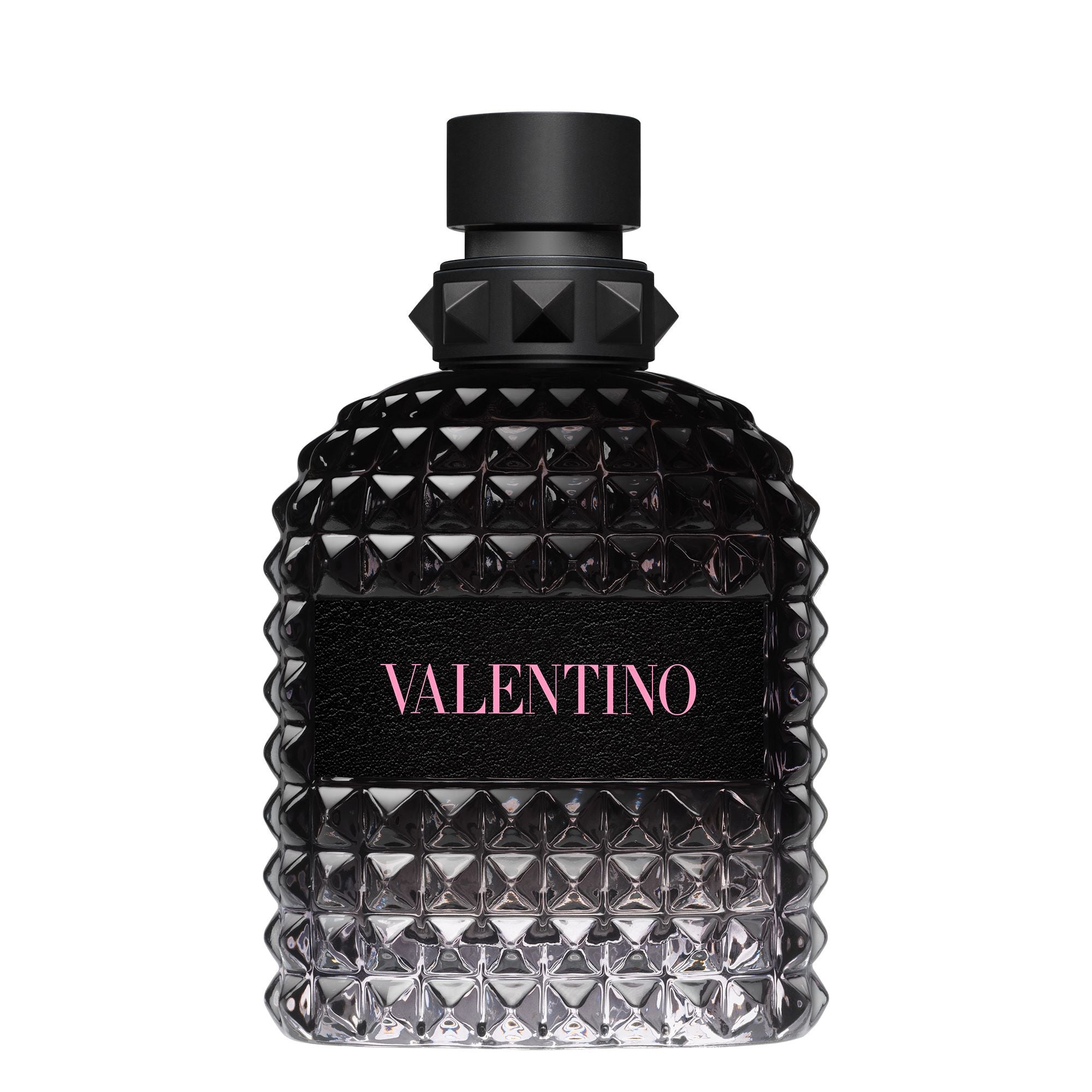 Valentino Uomo Born In Roma Eau de Toilette 100 ml must rombikujuline pudel roosa kirjaga
