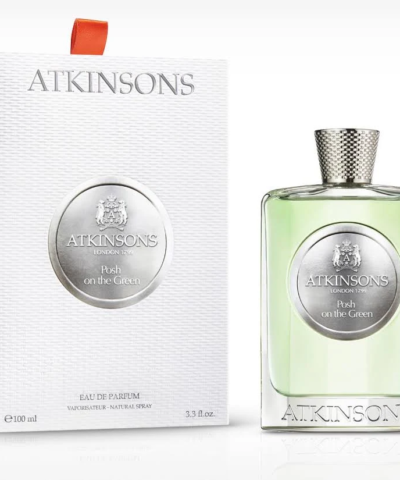 Atkinsons Posh on the Green Eau de Parfum 100 ml buteliukas su balta dėžute ir oranžine juostele