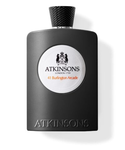 Atkinsons 41 Burlington Arcade Eau de Parfum 100 ml, matinis pilkas buteliukas su balta apvalia etikete