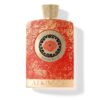Atkinsons Ambre Royal Parfum Intense 100 ml, raudonas buteliukas su auksiniu medalionu ir aukso lapelio raštu