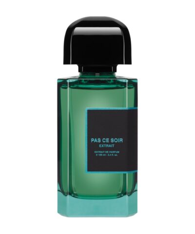 BDK Parfums Pas Ce Soir Extrait de Parfum 100 ml, smaragdo spalvos pudel musta etiketi ja taevasinise äärega