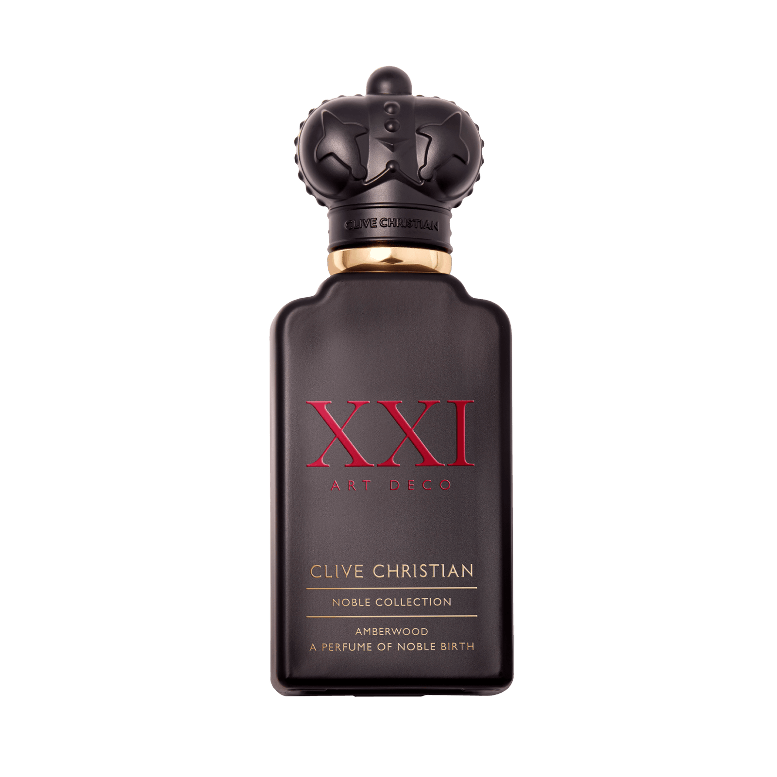 Clive Christian Amberwood Eau de Parfum 50 ml, matinis juodas buteliukas su raudonu užrašu XXI