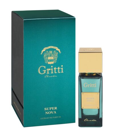 Gritti Super Nova Extrait de Parfum 100 ml žalia dėžutė ir buteliukas ant balto fono