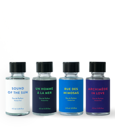 Discovery Set Velvetvelo: Sound Of The Sun, Eau De Parfum, Unisex, 4.5 ml + Un Homme A La Mer, Eau De Parfum, For Men, 4.5 ml + Rue Des Mimosas, Eau De Parfum, Unisex, 4.5 ml + Archimede In Love, Eau De Parfum, Unisex, 4.5 ml