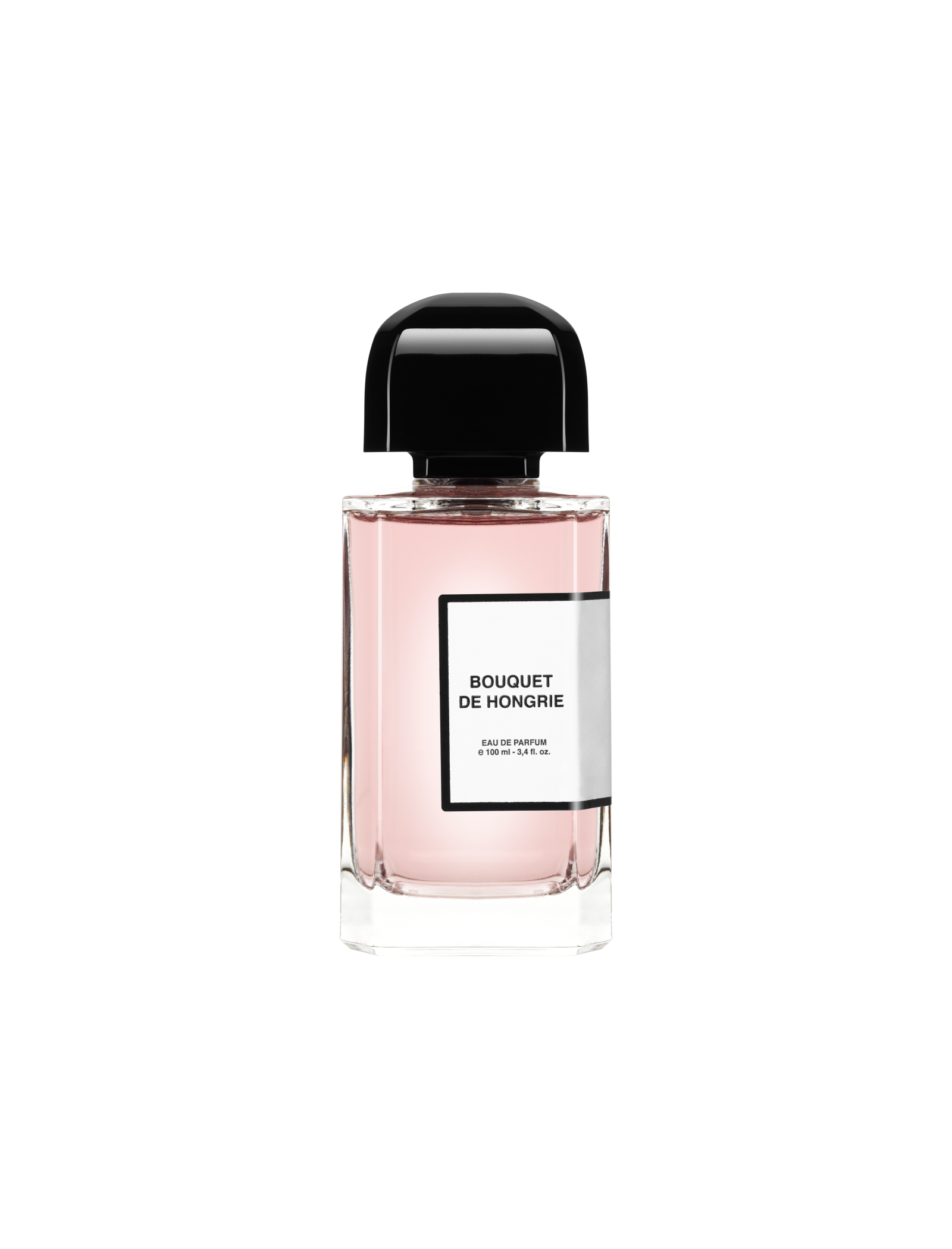 BDK Parfums Bouquet de Hongrie Eau de Parfum 100 ml, skaidrus buteliukas su rausvu skysčiu ir juoda kepurėle