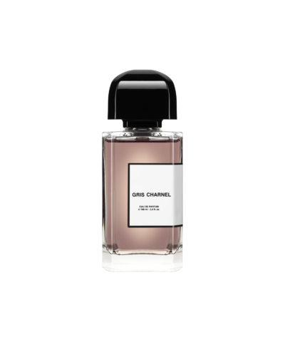 BDK Parfums Gris Charnel Eau de Parfum 100 ml, skaidrus buteliukas su pilkšvai rausvu skysčiu ir juoda kepurėle