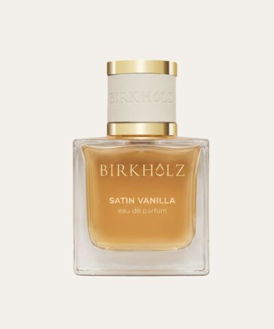 Birkholz Satin Vanilla Eau de Parfum 100 ml, žemas platus pudel kuldse korgi ja valge nahkpaelaga