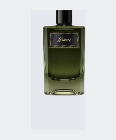 Brioni Eau de Parfum Essentiel 60 ml, alyvuogių žalio stiklo buteliukas su juodu kamšteliu