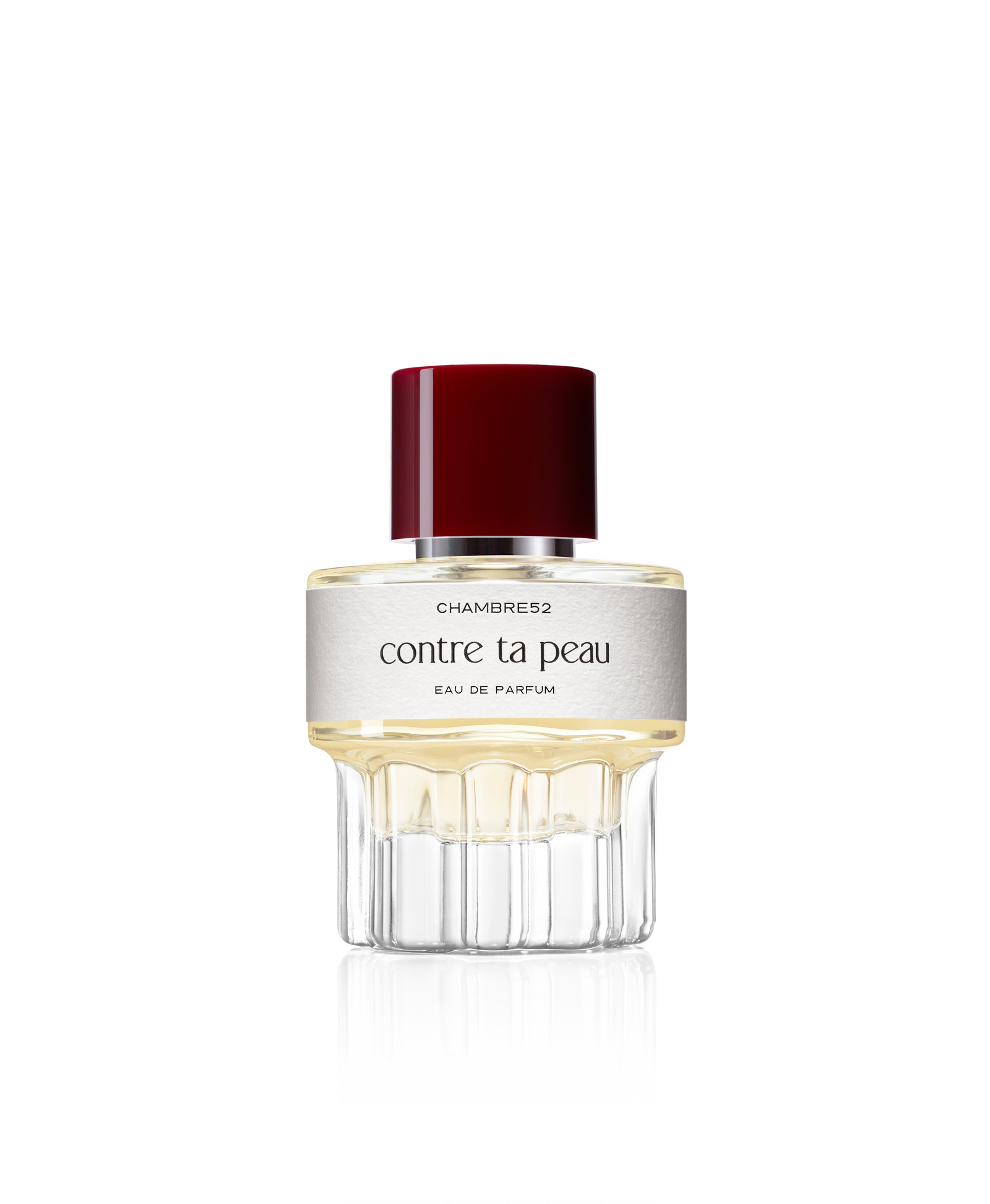 Chambre52 Contre Ta Peau Eau de Parfum 52 ml, briaunuotas stiklo buteliukas su tamsiai raudonu dangteliu