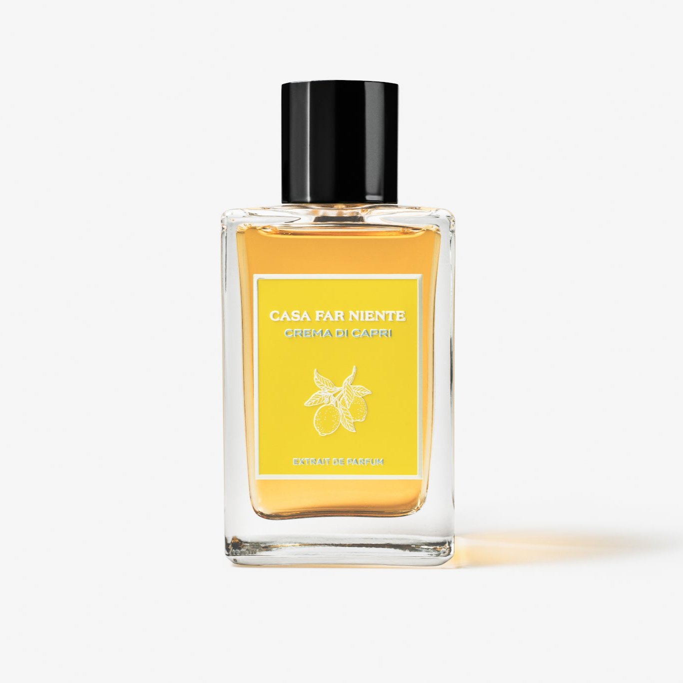 Casa Far Niente Crema Di Capri Extrait de Parfum 100 ml, skaidrus buteliukas su geltona etikete ir juodu dangteliu