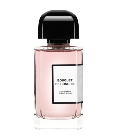 BDK Parfums Bouquet de Hongrie Eau de Parfum 100 ml, skaidrus buteliukas su rausvu skysčiu ir juoda kepurėle