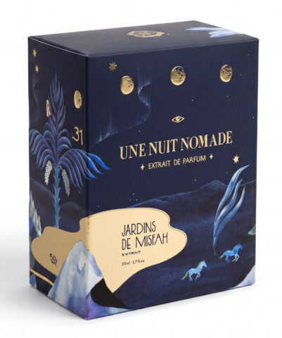 Une Nuit Nomade Jardins de Misfah Extrait de Parfum 50 ml iliustruota dėžutė su mėnulio fazėmis