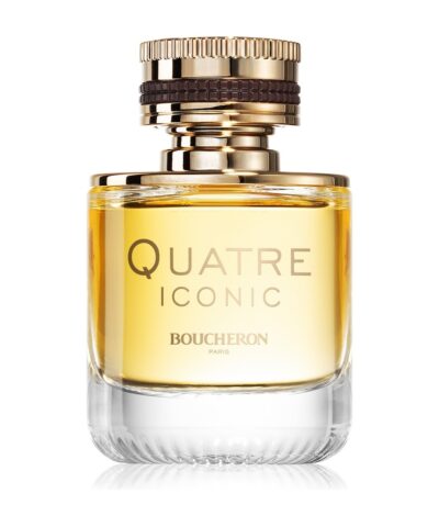 Boucheron Quatre Iconic Pour Femme Eau de Parfum, läbipaistev pudel kuldse võrestikkorgiga, 50 ml