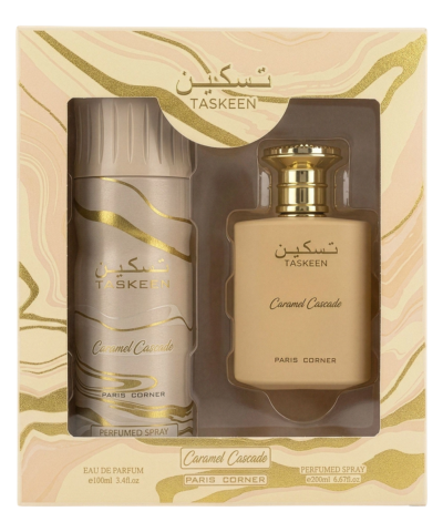 Komplekt Paris Corner: Taskeen Caramel Cascade EDP Unisex 100 ml + Taskeen Caramel Cascade Deodorant spray Unisex 200 ml