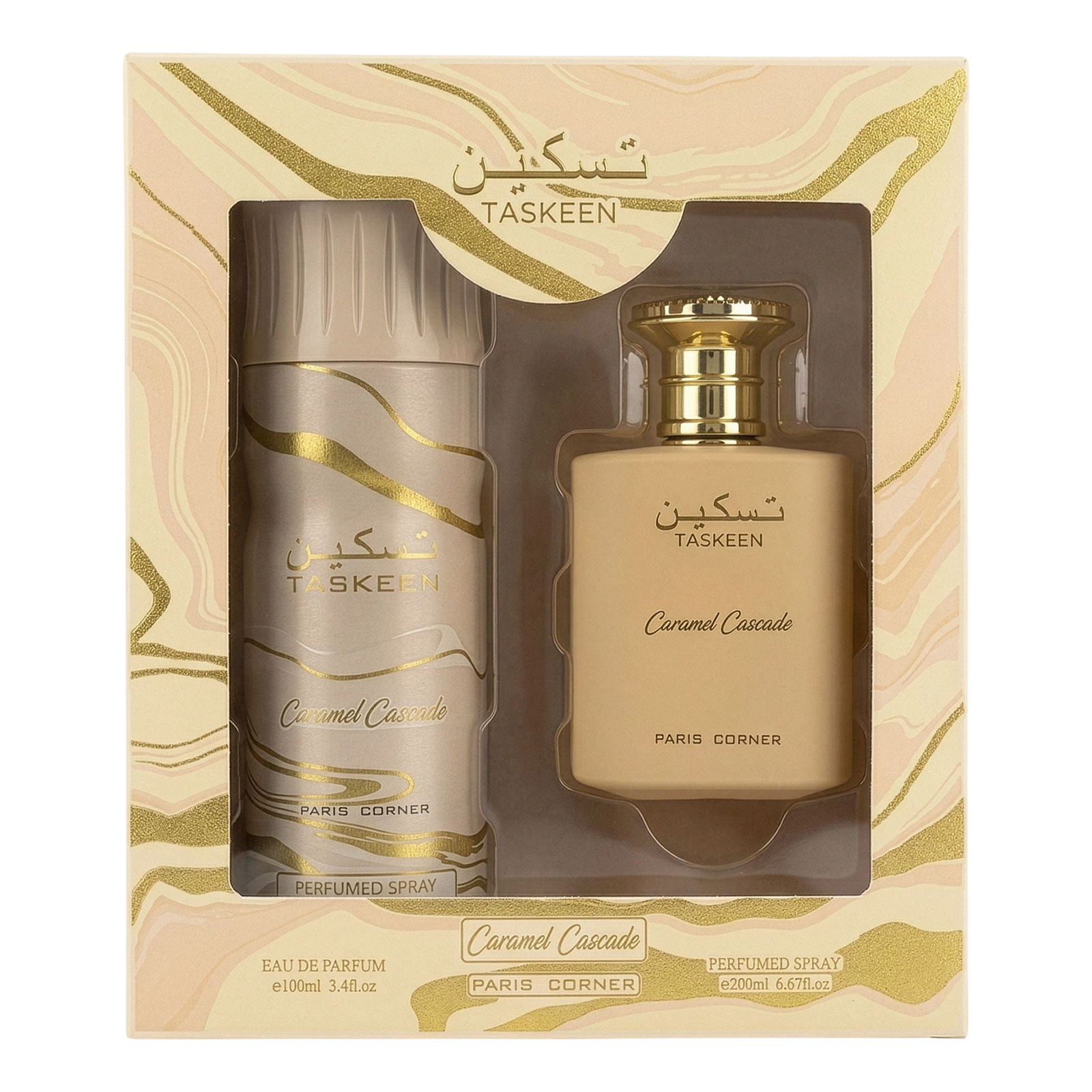 Komplekt Paris Corner: Taskeen Caramel Cascade EDP 100 ml + Taskeen Caramel Cascade Deodorant spray 200 ml