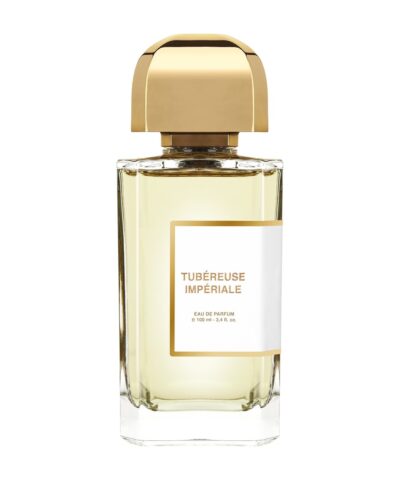 BDK Parfums Tubéreuse Impériale Eau de Parfum 100 ml, läbipaistev pudel kuldse korgi ja kuldse etiketiraamiga