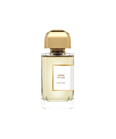 BDK Parfums Crème de Cuir Eau de Parfum 100 ml, skaidrus buteliukas su auksine kepurėle ir auksiniu etiketės rėmeliu