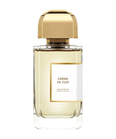 BDK Parfums Crème de Cuir Eau de Parfum 100 ml, skaidrus buteliukas su auksine kepurėle ir auksiniu etiketės rėmeliu