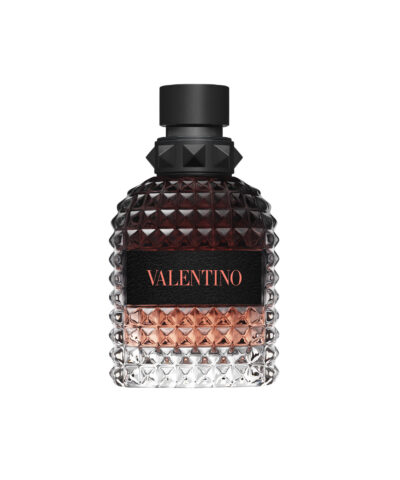 Valentino Uomo Born In Roma Coral Fantasy Eau de Toilette 50 ml korallivärvi rombikujuline pudel
