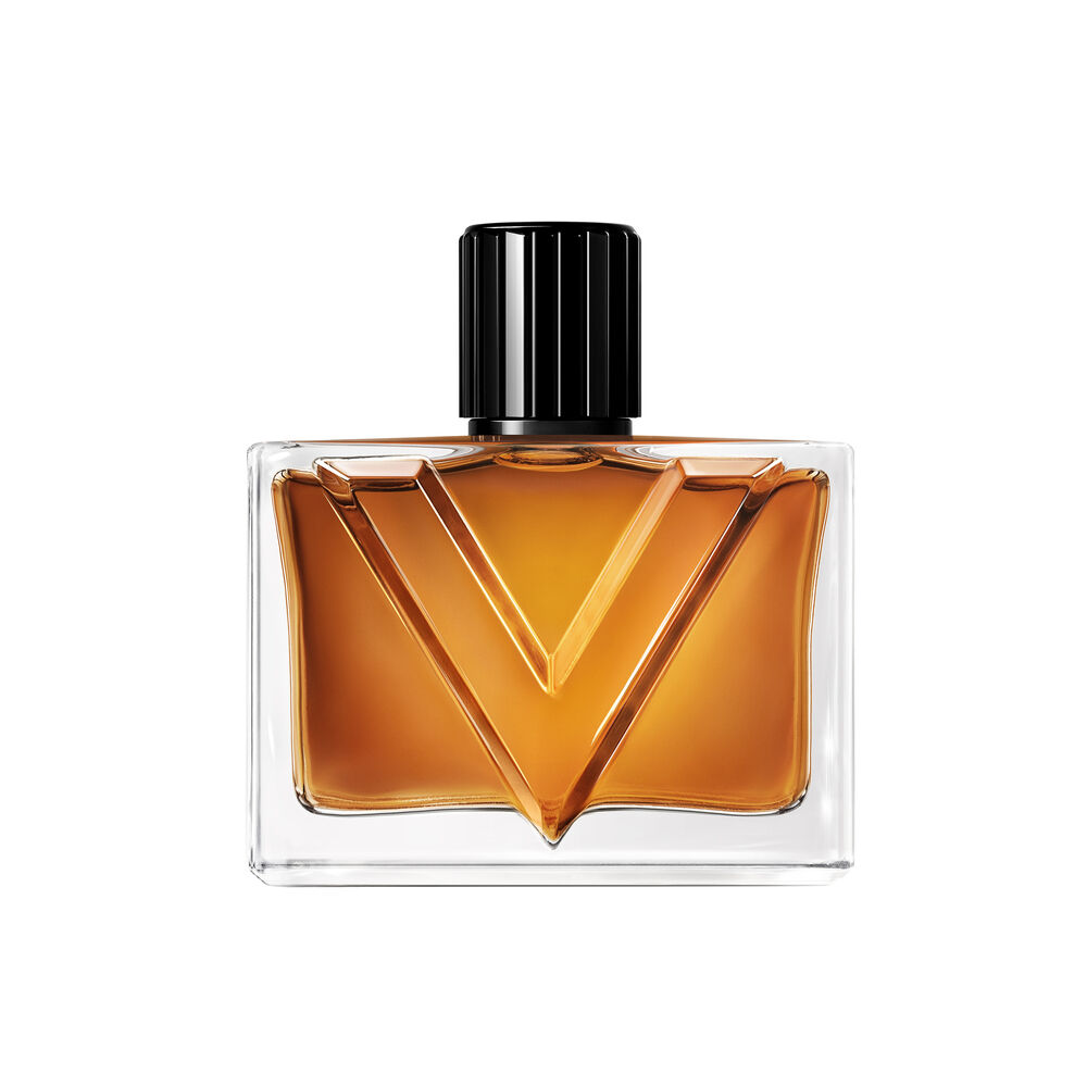 Valentino Vendetta Uomo Eau de Parfum 90 ml läbipaistev ristkülikukujuline pudel merevaigukarva vedelikuga